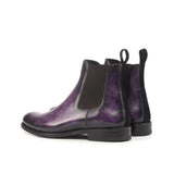 Ladies Chelsea Boot in Hand Painted Purple Patina Calf Leather detailed with Back Strap in Black Kid Suede Calf Leather