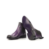 Ladies Chelsea Boot in Hand Painted Purple Patina Calf Leather detailed with Back Strap in Black Kid Suede Calf Leather