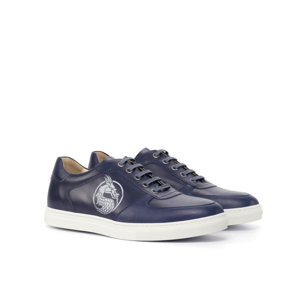 Gentlemen's & Young Adult - Activo Basico Sneaker - Hand Painted Navy Blue Box Calf Leather & Hand Painted Dark Blue Calf Leather with Stencil Art
