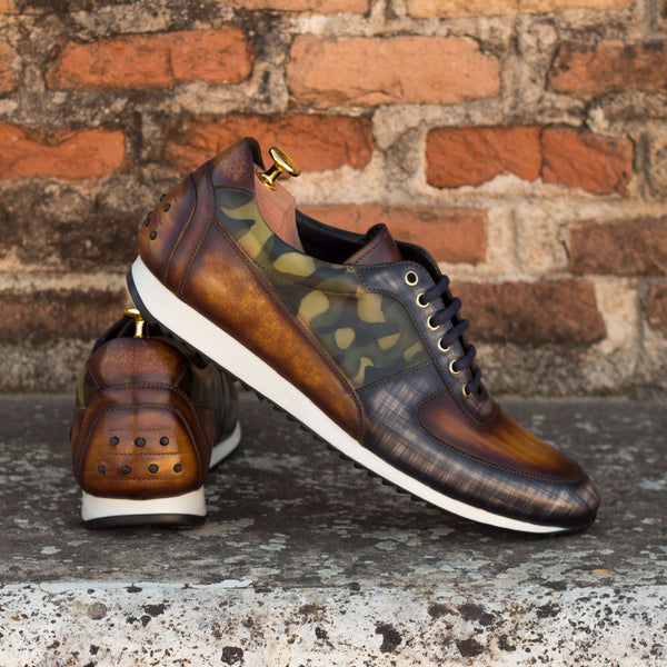 Gentlemen Romeo Sneaker -  Hand Painted Grey & Cognac & Khaki Patina in Calf Leather