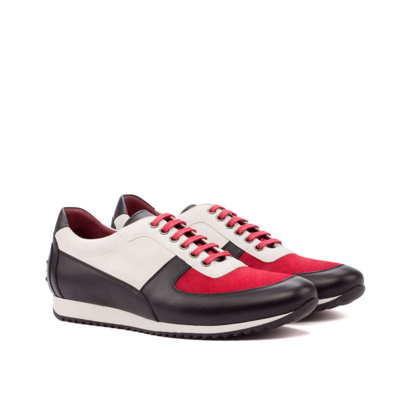 Gentlemen Romeo Sneaker -  Hand Painted Black Calf Leather with White & Red Kid Suede
