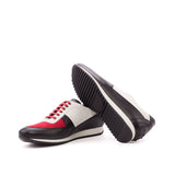 Gentlemen Romeo Sneaker -  Hand Painted Black Calf Leather with White & Red Kid Suede