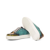 Ladies Activa Basica Sneaker - Hand Painted Turquoise Patina in Calf Leather detailed with Hand Painted Cognac & Khaki Patina in Calf Leather