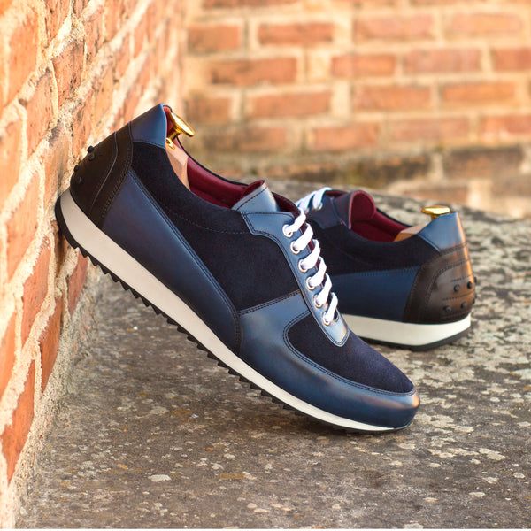 Gentlemen Romeo Sneaker -  Hand Painted Navy Blue Calf Leather with Navy Blue Lux Suede Leather and Black Hand Painted Calf Leather