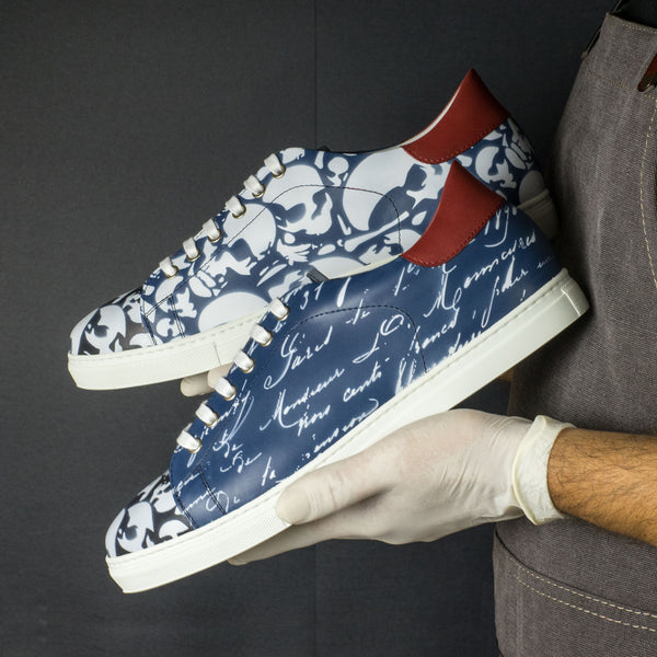 Gentlemen's & Young Adult - Activo - Hand Painted Navy Blue Calf Leather & Black and Red Calf Leather with Stencil Art