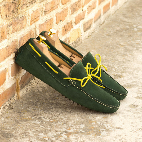 Gentlemen Gommini Driver - Dark Green Suede Calf Leather combined with Yellow Suede Calf Leather