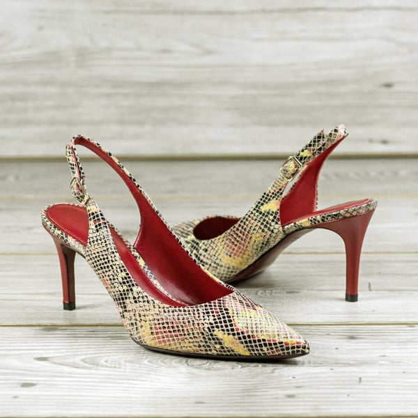 Elegancia Pump in Red Cascabel Animal Print Leather detailed with Passion Red Nappa Leather