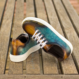 Ladies Activa Basica Sneaker - Hand Painted Turquoise Patina in Calf Leather detailed with Hand Painted Cognac & Khaki Patina in Calf Leather