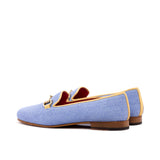 Ladies Rosa Slip On in Blue Linen Fabric detailed with Gold Metal Bit