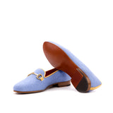 Ladies Rosa Slip On in Blue Linen Fabric detailed with Gold Metal Bit