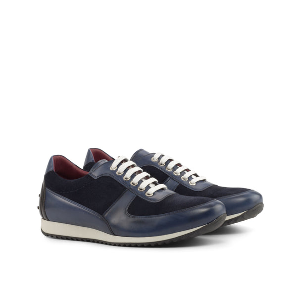 Gentlemen Romeo Sneaker -  Hand Painted Navy Blue Calf Leather with Navy Blue Lux Suede Leather and Black Hand Painted Calf Leather