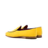 Gentlemen Barcelona Slip On - Mustard Linen with Trim in Hand Painted Navy Blue Calf Leather