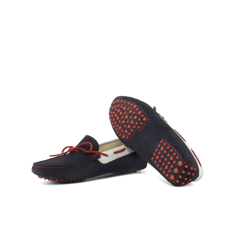 Gommini Driver - Navy Blue Suede Calf Leather combined with Red & White Suede Calf Leather