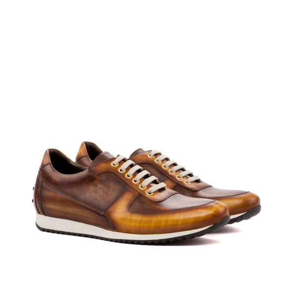 Gentlemen Romeo Sneaker -  Hand Painted Cognac & Brown Patina in Calf Leather